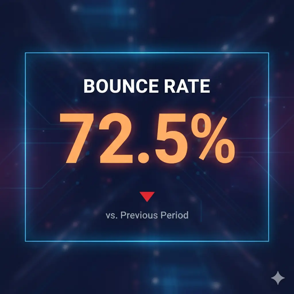 SEO Terms Explained image showing bounce rate percentage, representing how many visitors leave a page without interaction.